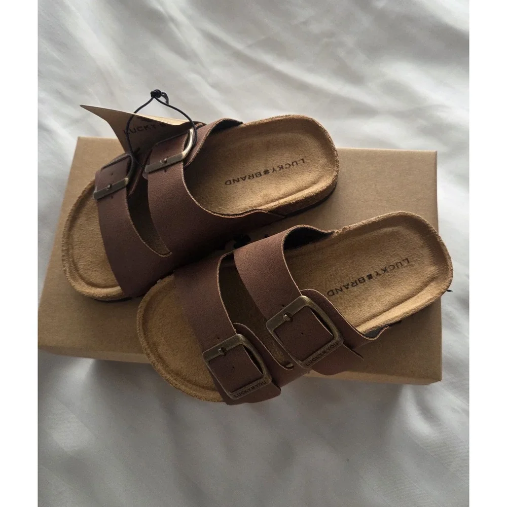 Lucky Brand Blanc Kids Brown Dual Strap Buckle‎ Slide Sandals Size 11